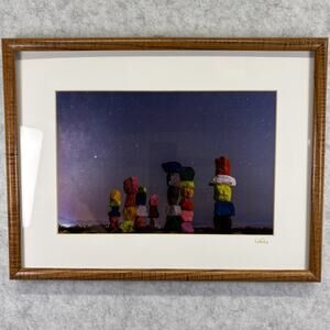 Seven Magic Mountains Night Sky Fine Art Print Signed Lucy Wu Framed 13x17